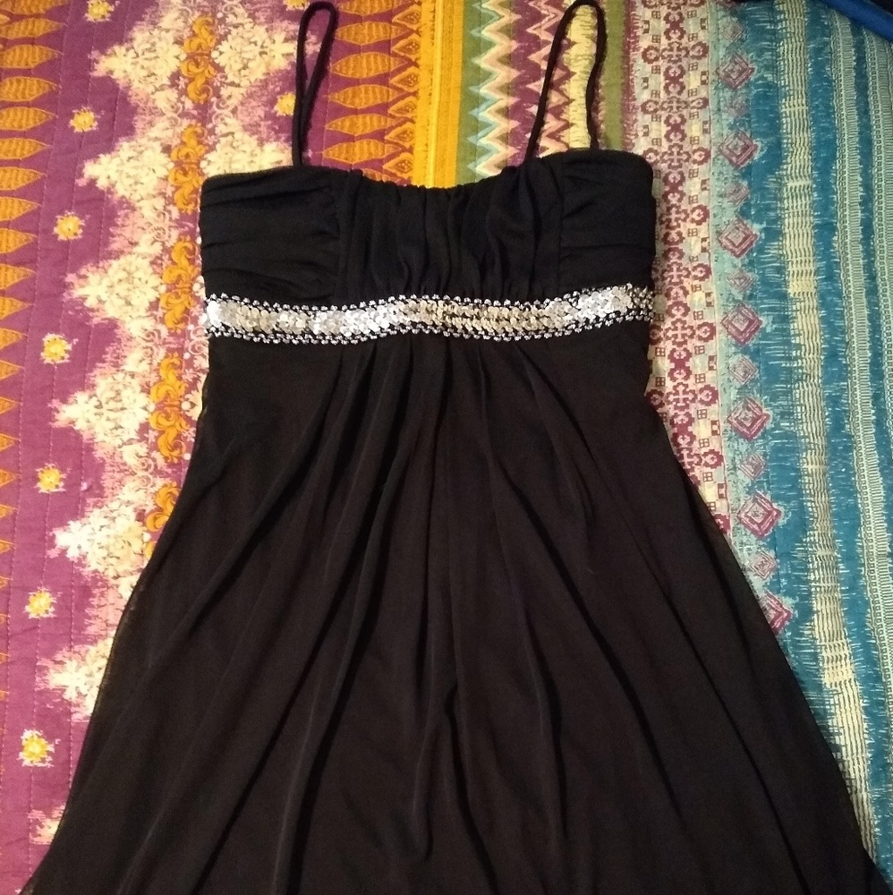 Black chiffon mini dress